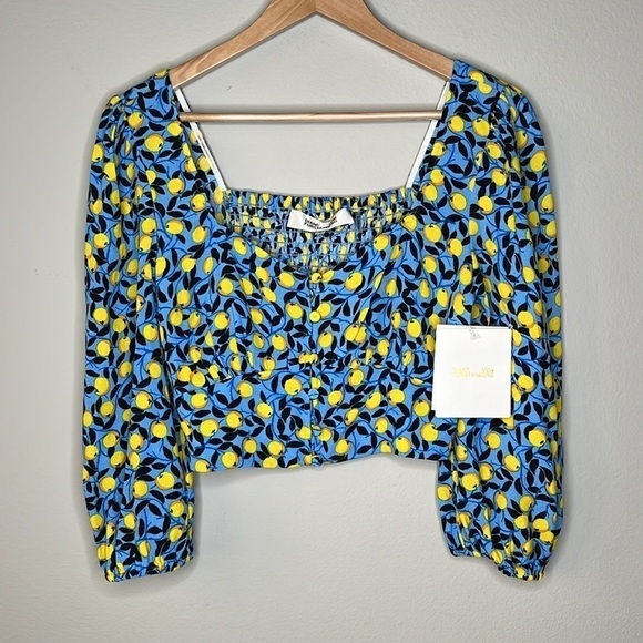 Diane Von Furstenberg Dover Cropped Lemon Print Crepe Top in Blue Size 4 NWT! - Picture 5 of 12